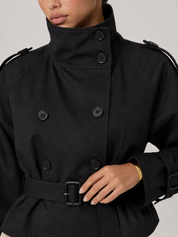 Isabelle High-Neck Belted Trench Coat - Black