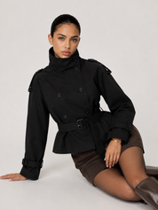 Isabelle High-Neck Belted Trench Coat - Black