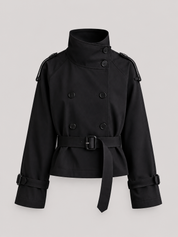 Isabelle High-Neck Belted Trench Coat - Black