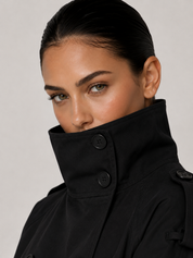 Isabelle High-Neck Belted Trench Coat - Black