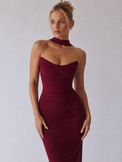 Souci | Trägerloses, gerafftes Maxikleid