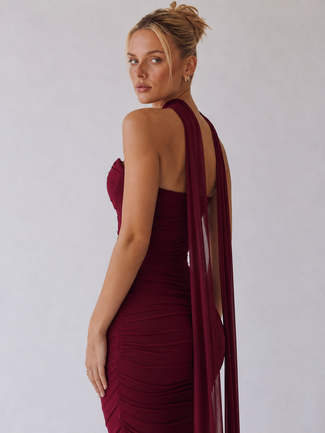Souci | Trägerloses, gerafftes Maxikleid