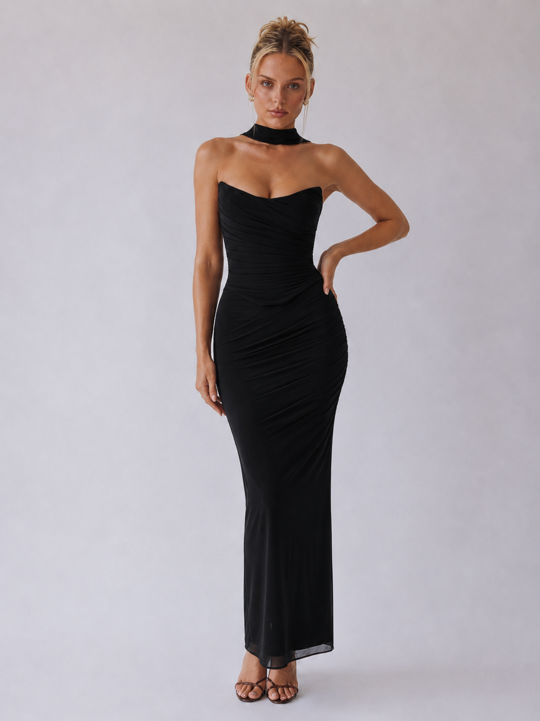 Souci | Trägerloses, gerafftes Maxikleid