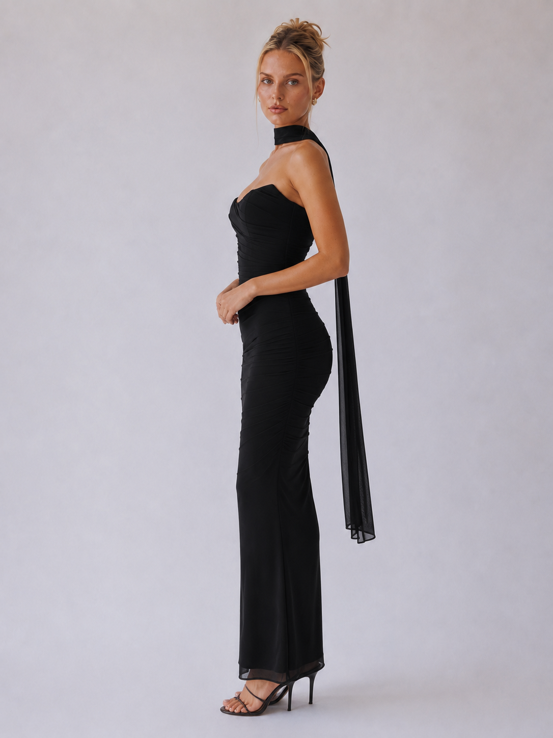 Souci | Trägerloses, gerafftes Maxikleid