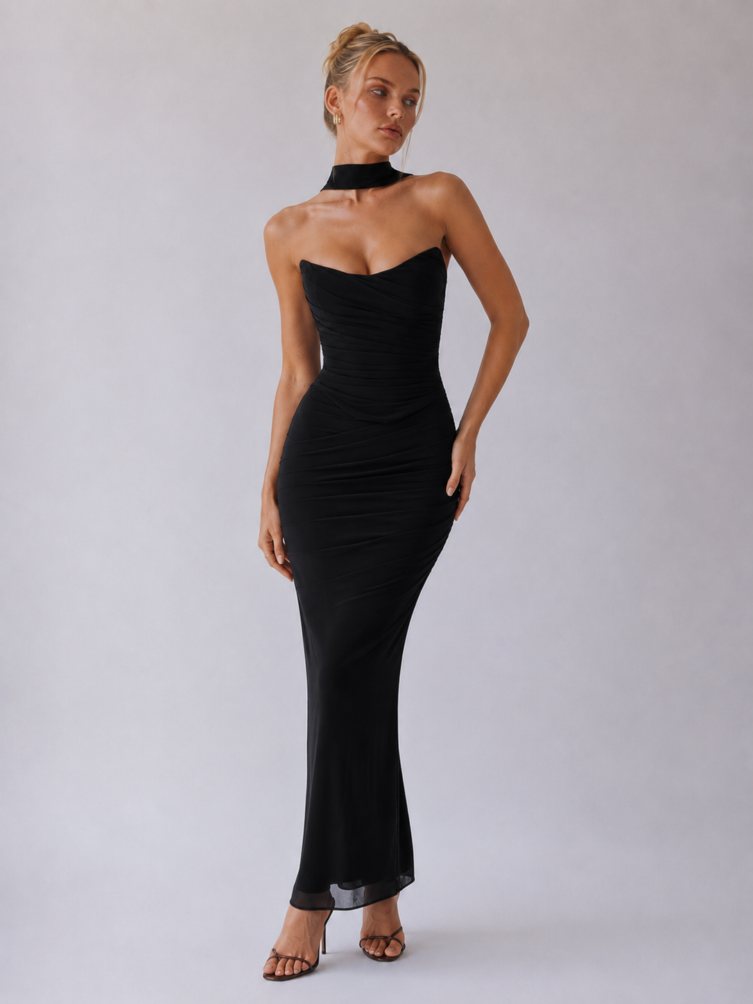 Souci | Trägerloses, gerafftes Maxikleid