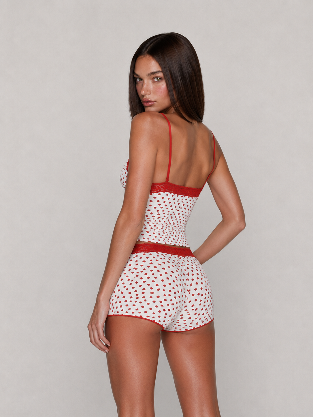 Bardane | Heart Print Lace Cami Pajama Set