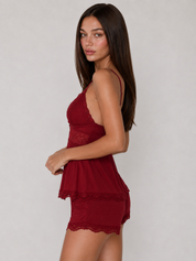 Capucine | Burgundy Lace Pajama Set