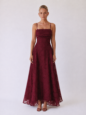 Louise | Lace Midi A-Line Dress with Lace-Up Back