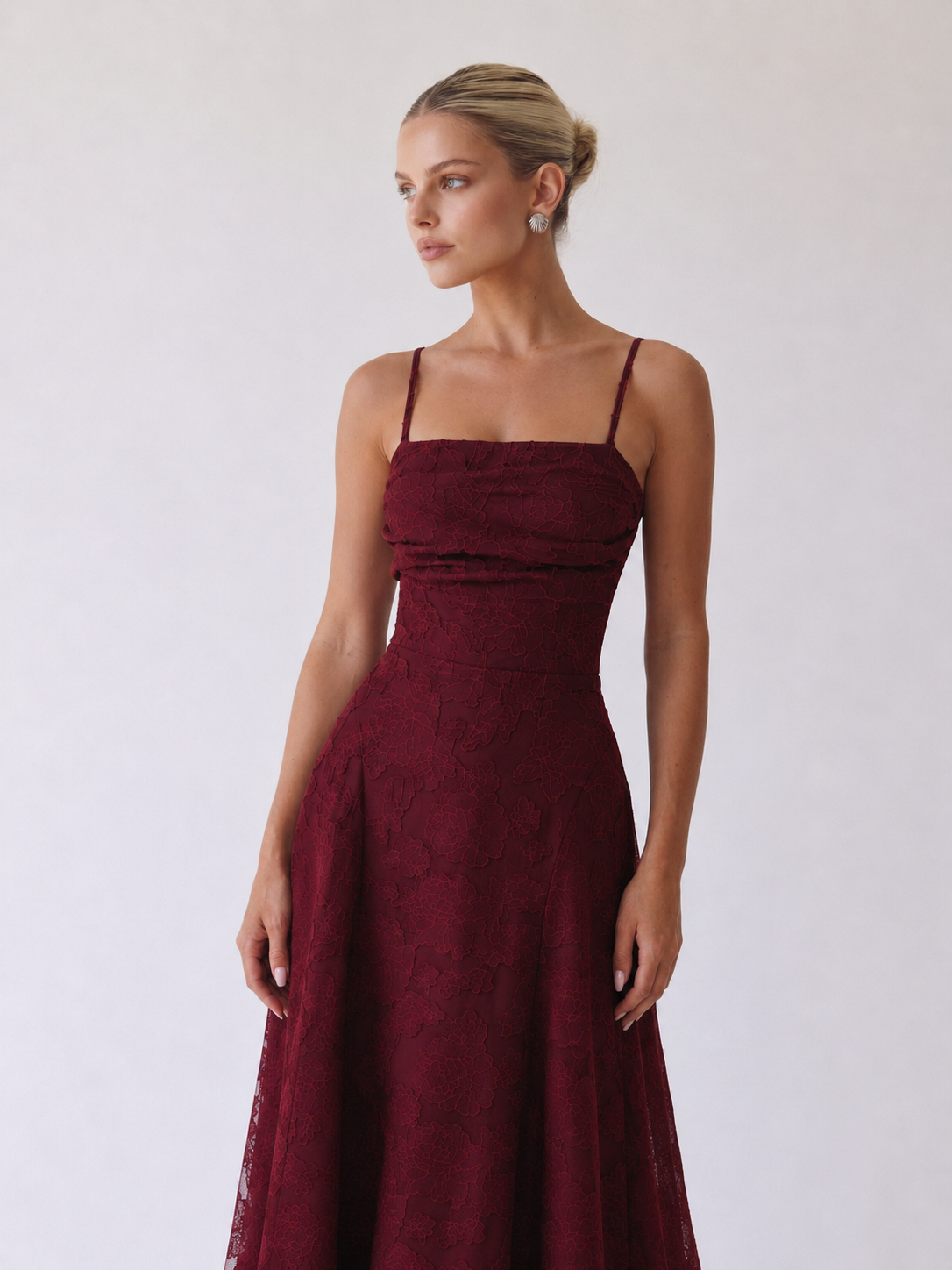Louise | Lace Midi A-Line Dress with Lace-Up Back
