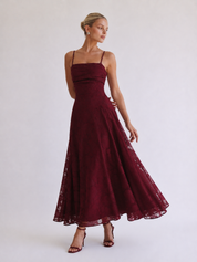 Louise | Lace Midi A-Line Dress with Lace-Up Back