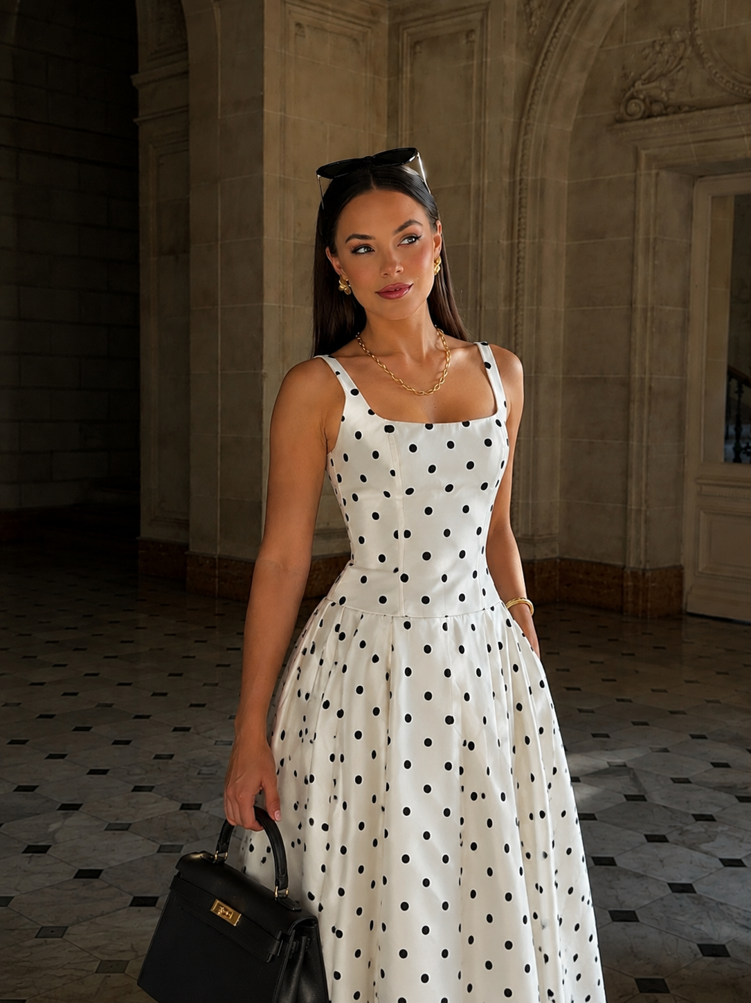 Anna | Polka Dot Midi A-Line Dress  HORUS FASHION