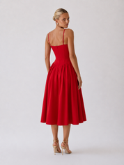 Houx Structured Bustier A-Line Midi Dress - Red