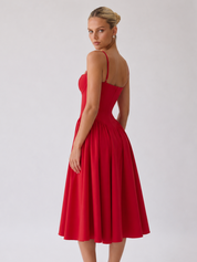 Houx Structured Bustier A-Line Midi Dress - Red