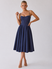 Abito longuette a linea A con bustino strutturato Houx - blu navy