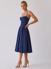Abito longuette a linea A con bustino strutturato Houx - blu navy