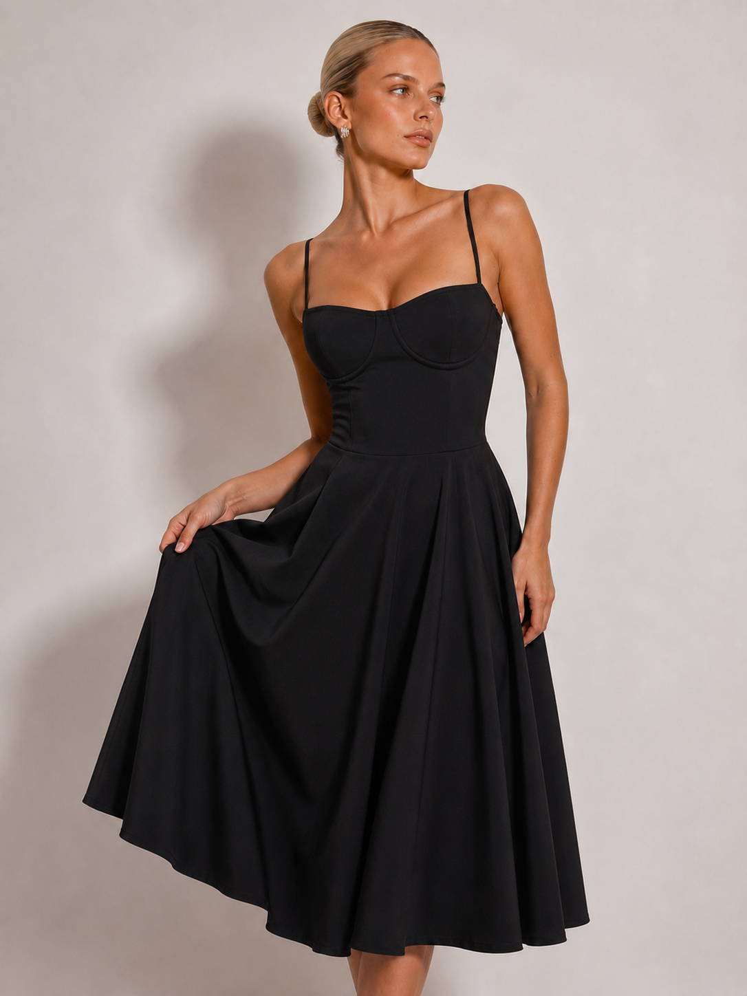 Houx | Abito midi a linea ad A con bustier strutturato