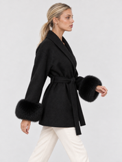 Celine | Belted Coat with Faux Fur Cuffs
