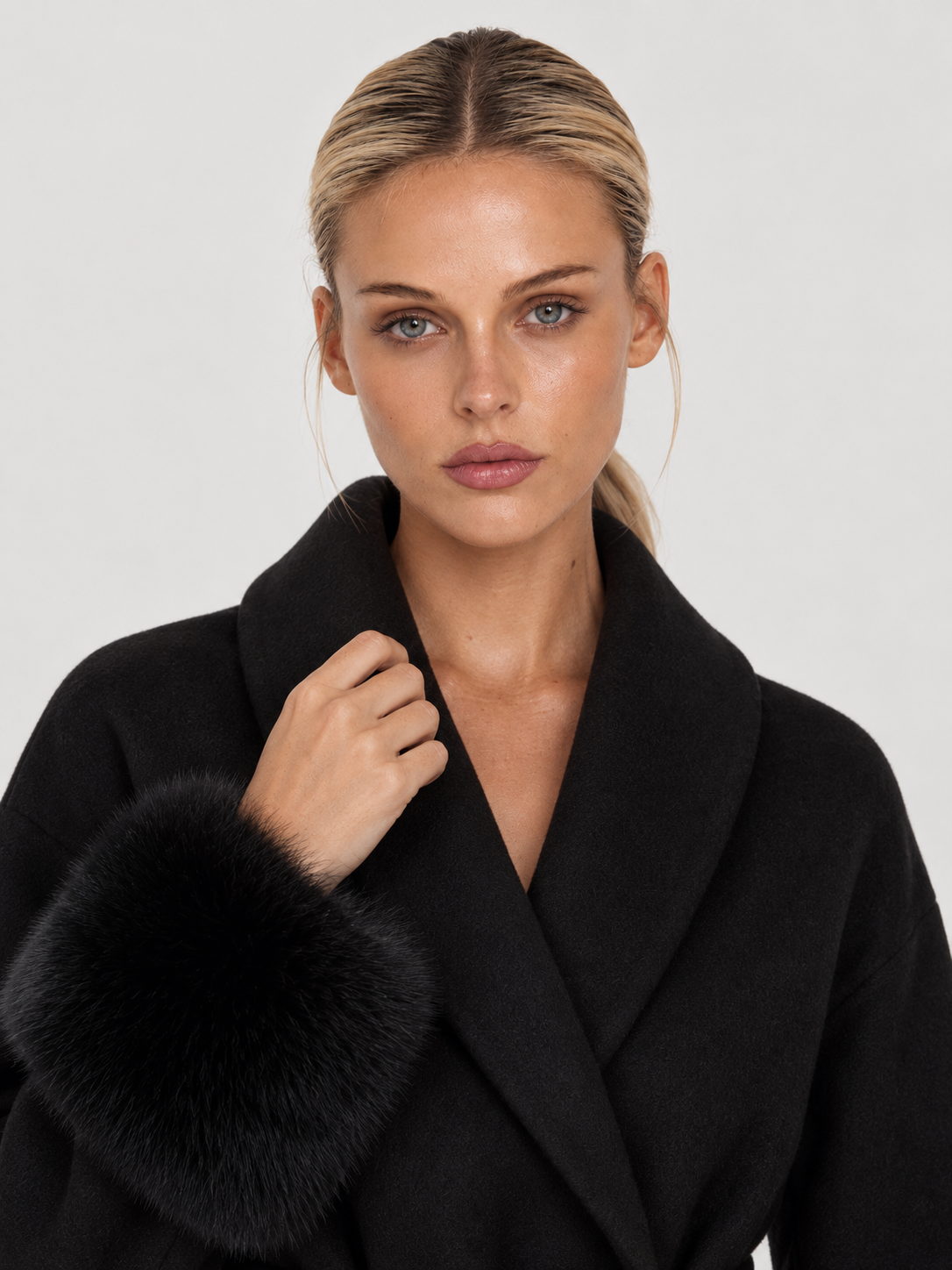 Celine | Belted Coat with Faux Fur Cuffs