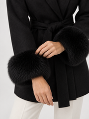 Celine | Belted Coat with Faux Fur Cuffs