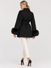 Celine | Belted Coat with Faux Fur Cuffs