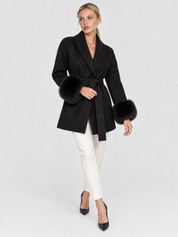 Celine | Belted Coat with Faux Fur Cuffs