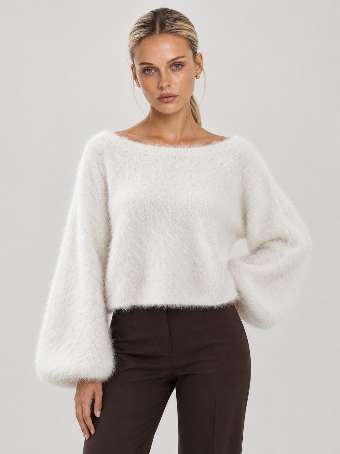 Riley Fuzzy Knit Jumper - White