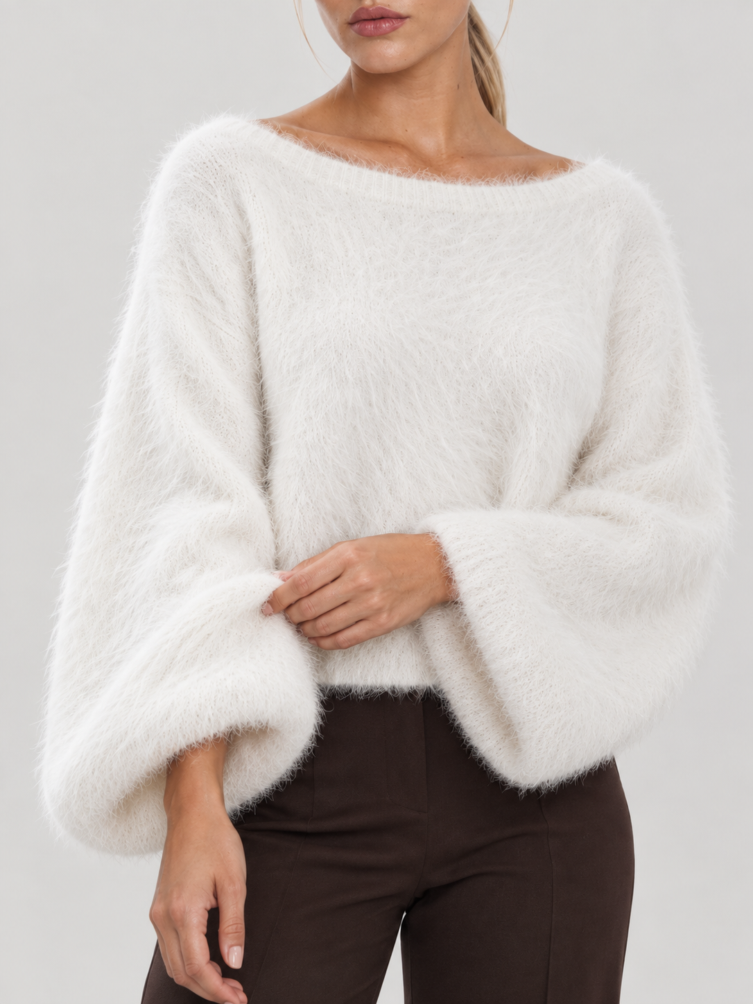 Riley Fuzzy Knit Jumper - White