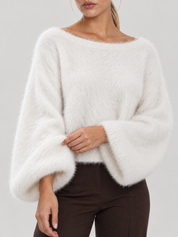 Riley Fuzzy Knit Jumper - White