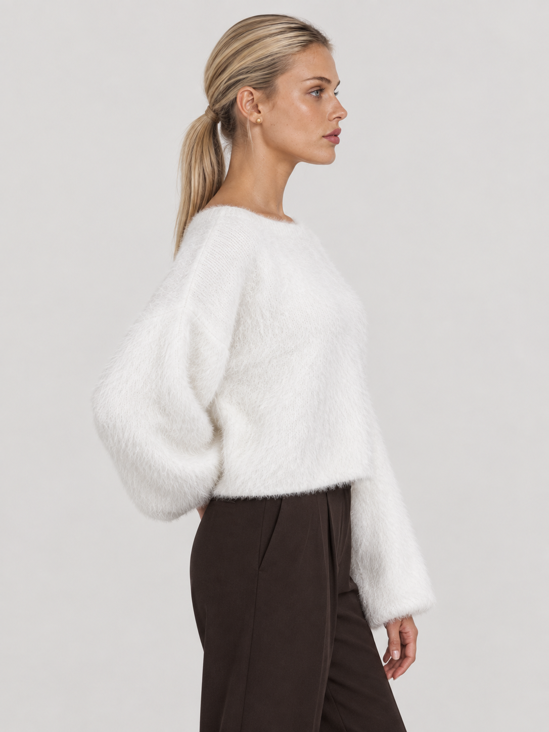 Riley Fuzzy Knit Jumper - White