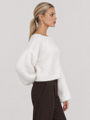 Riley Fuzzy Knit Jumper - White
