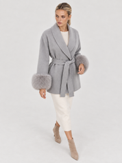 Celine | Belted Coat with Faux Fur Cuffs