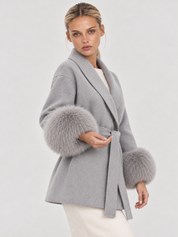 Celine | Belted Coat with Faux Fur Cuffs