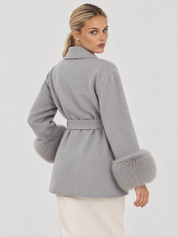 Celine | Belted Coat with Faux Fur Cuffs