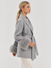 Celine | Belted Coat with Faux Fur Cuffs