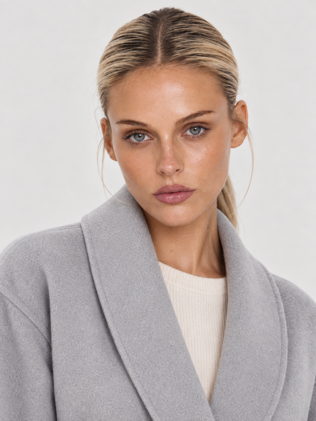 Celine Belted Coat with Faux Fur Cuffs - Grey