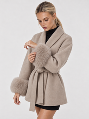 Celine | Belted Coat with Faux Fur Cuffs