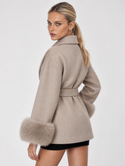 Celine | Belted Coat with Faux Fur Cuffs