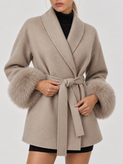 Celine | Belted Coat with Faux Fur Cuffs