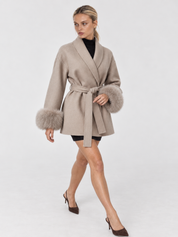 Celine | Belted Coat with Faux Fur Cuffs