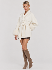 Celine | Belted Coat with Faux Fur Cuffs