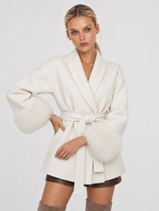 Celine | Belted Coat with Faux Fur Cuffs