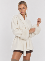 Celine | Belted Coat with Faux Fur Cuffs
