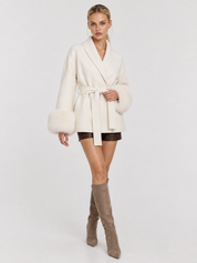 Celine | Belted Coat with Faux Fur Cuffs