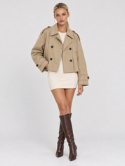 Colette Cropped Double-Breasted Trench Jacket - Beige