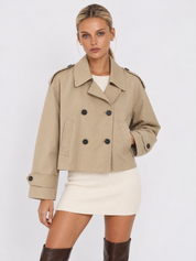 Colette Cropped Double-Breasted Trench Jacket - Beige