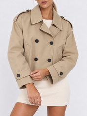 Colette Cropped Double-Breasted Trench Jacket - Beige