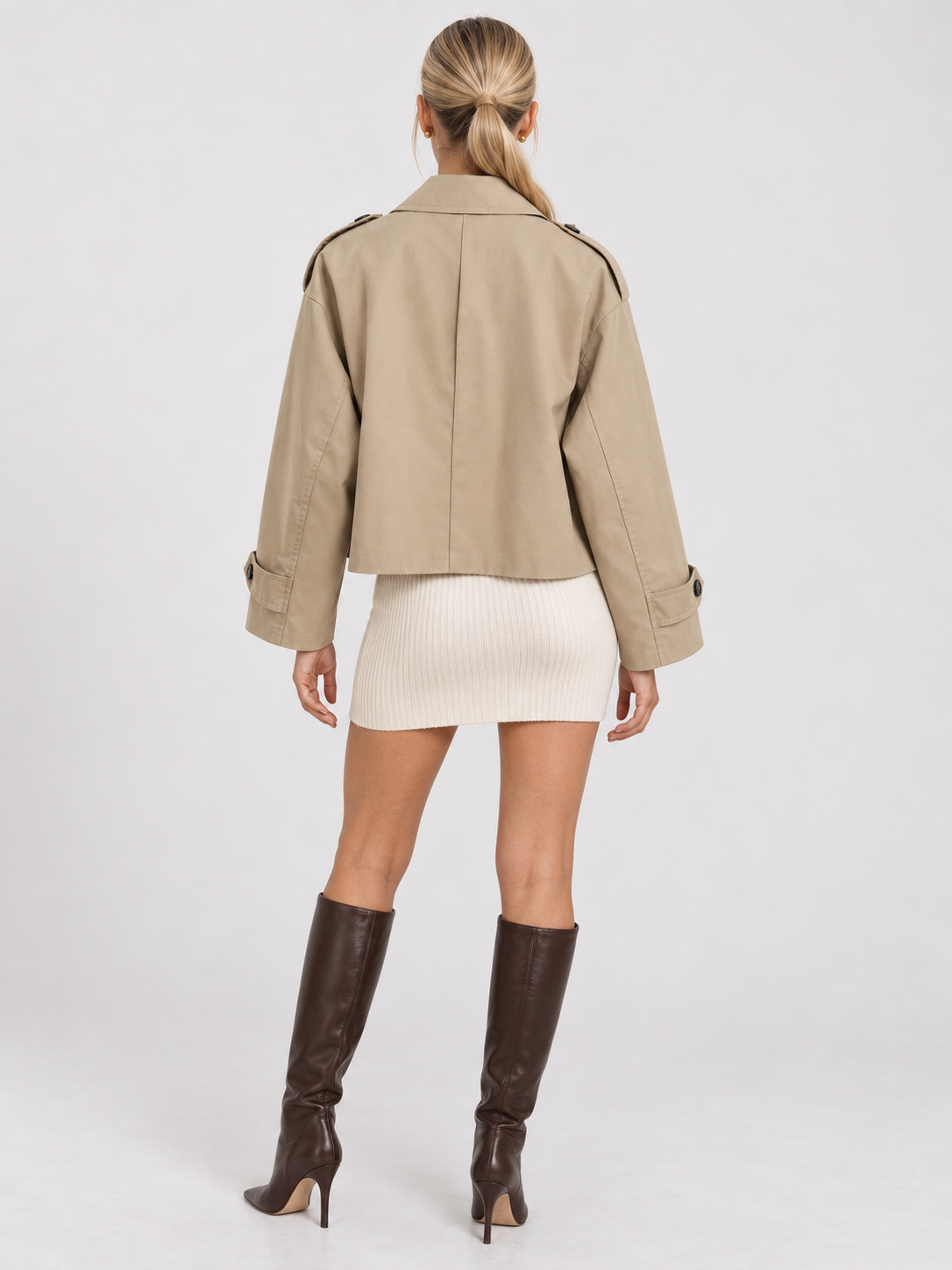 Colette Cropped Double-Breasted Trench Jacket - Beige