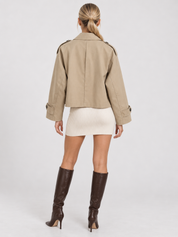 Colette Cropped Double-Breasted Trench Jacket - Beige