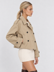 Colette Cropped Double-Breasted Trench Jacket - Beige