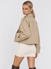 Colette Cropped Double-Breasted Trench Jacket - Beige